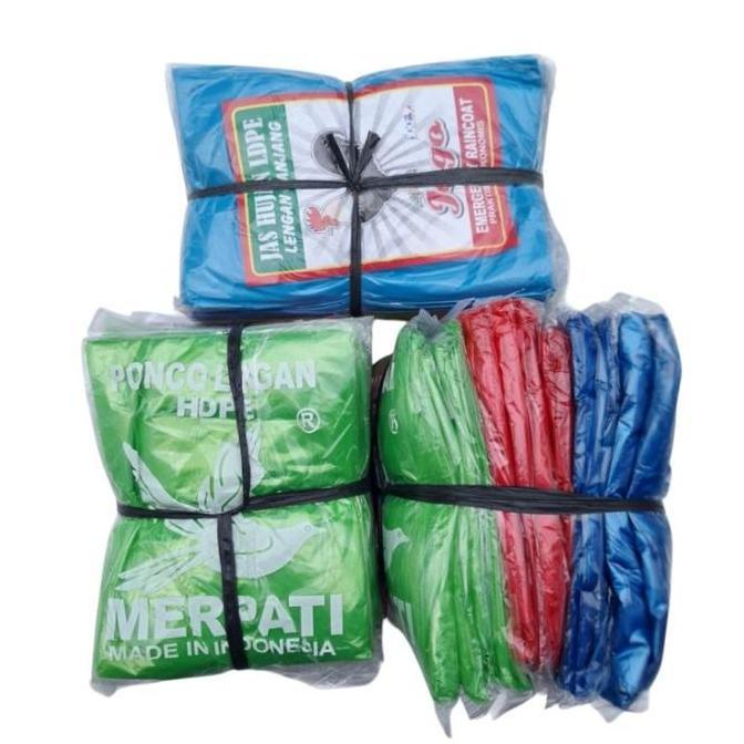 Termurah / Hot Sale Grosir Perlusin 12 Pcs Jas Hujan Plastik Tebal Ldpe Hdpe Merpati / Jago Poncho M