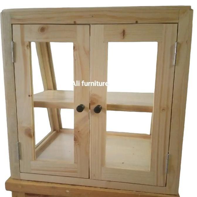 Terlaris Etalase Mini Kue' Jualan Warung Food Display Kayu Dan Kaca Uk 40X35X40 Furniture Jati