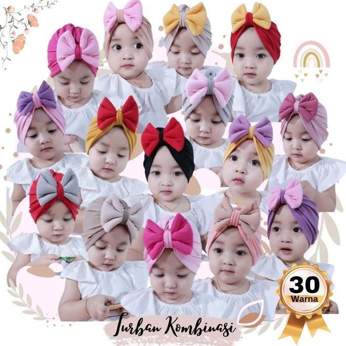 12 Pcs Turban Beda Warna Kupu Bayi dan Anak 1 Lusin Perempuan 3bulan - 3 tahun