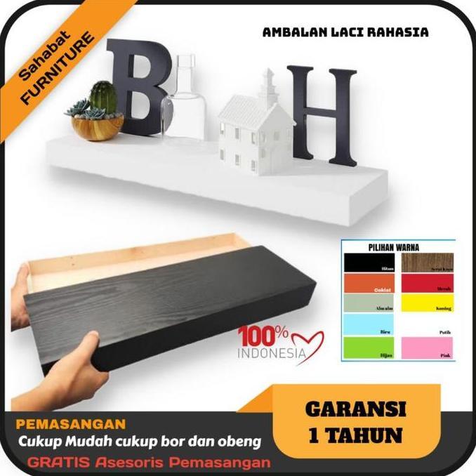Ambalan rak dinding dengan kotak penyimpanan rahasia panjang 40 cm Kayu