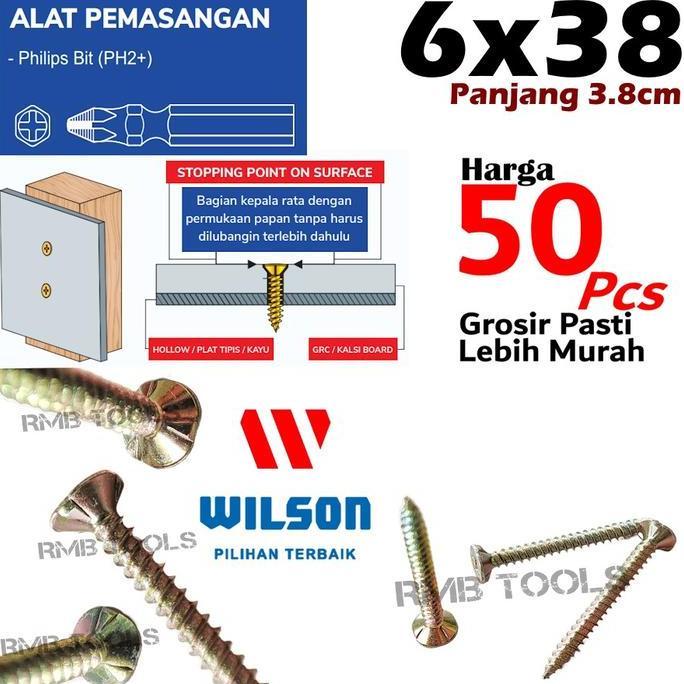 Sekrup Kalsiboard 6x38 Kuning Skrup GRC Calciboard Lisplang Conwood 6 ready