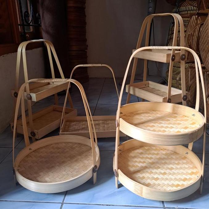 rak bumbu bambu bulat rak susun display bambu nampan susun tampah susun BS