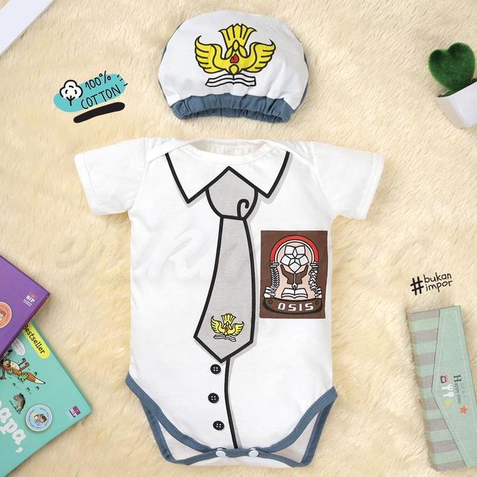 Ermon Baby - Jumper Bayi Laki Laki Perempuan Jumper Baby Cowok Cewek Lucu Seragam SMA + Topi Usia0-1