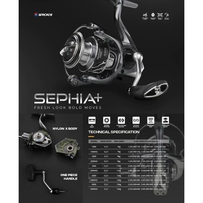 Tsurizao- Reel Pancing Iroly Sephia Sw 1000-2000/ Sephia Carbon 1000-2000/ Sephia+Sw 1000-6000