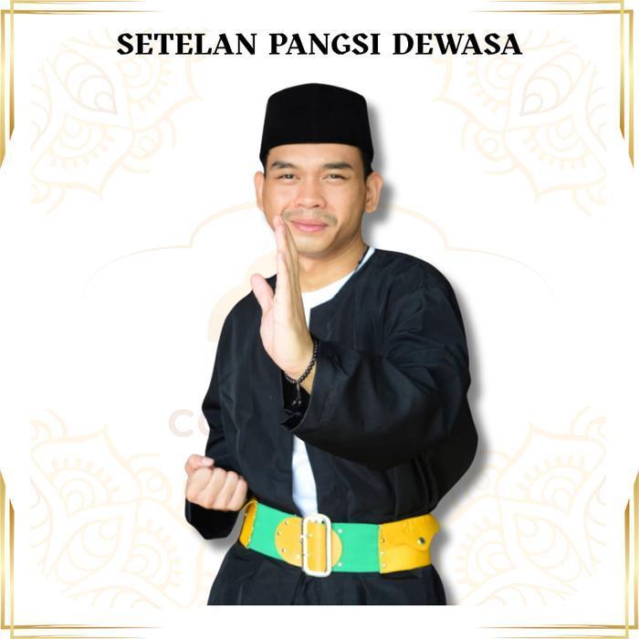 Bisa Cod - Baju Pangsi Betawi Dewasa Setelan Pangsi Dewasa Baju Pangsi Merah Celana Peci & Sabuk Bah