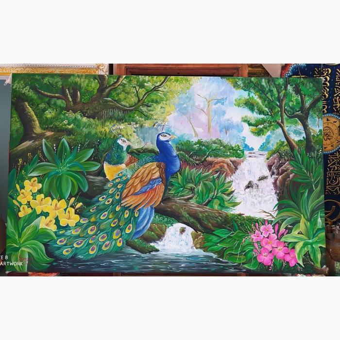 lukisan burung merak sepasang