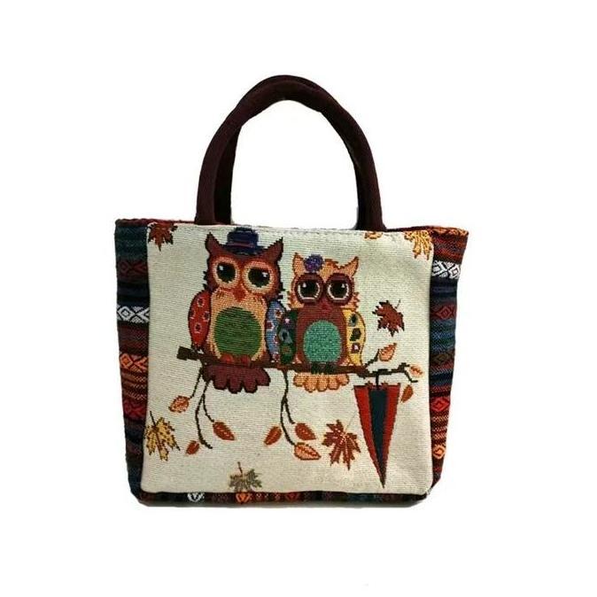 Tas Tangan Wanita/Tas Etnik/Tas Bahan Kain Kanvas Motif Owl LM