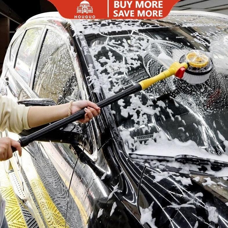 HOUGUO Set Sikat Cuci Busa Mobil Otomatis Sikat Putar Busa Semprot Alat Pembersih Otomatis Portabel 