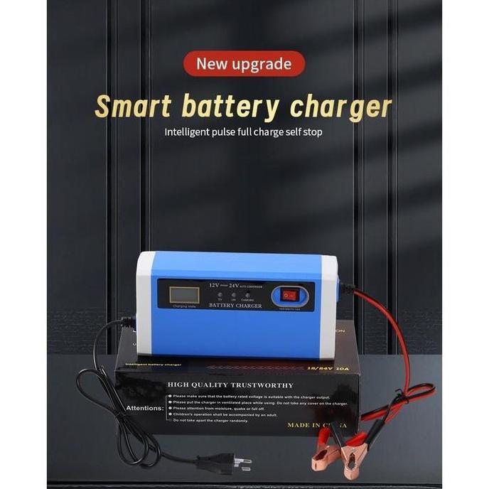 SRADAN Charger Aki Mobil Motor 12V-24V 10A/ Charger Aki Portable 12V-24V 10A Mobil Dan Motor LCD Ind