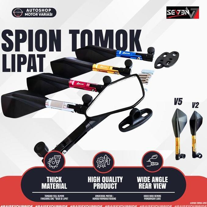 Spion TOMOK V2 Small CNC Aluminium Universal Motor Beat Vario Mio Nmax PCX Xmax Ninja R25 KLX Bonus 