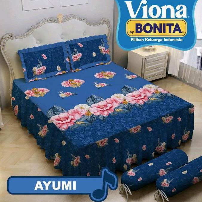 Sprei Rumbai Viona(Bonita)180X200/King Size Motif Bunga Mawar Merah/Bunga Ungu/Mawar Pink/Mawar Puti