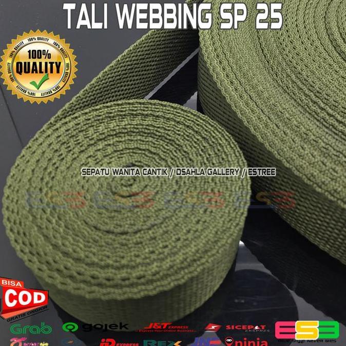 TALI WEBBING HIJAU ARMY/ TALI WEBING 2.5 CM TEBAL KUAT/BISBAN