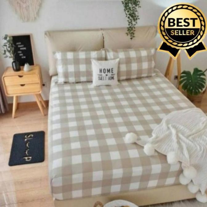 Sprei Set Emily Motif Kotak-Kotak || Aesthetic Korea Series Premium