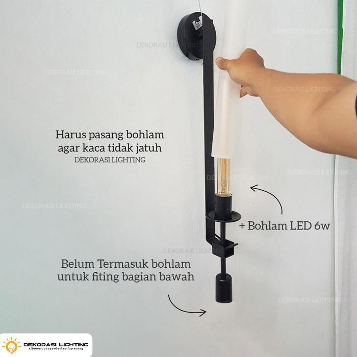Lampu dinding kaca panjang gold hitam minimalis 2lampu cafe hias dekor