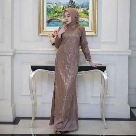 Luvita Dres Gamis Terbaru Saat Ini Bahan Velvet Mix Brukat Plus Payet Ziper Belakang Wanita Kekinian