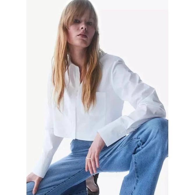 Hnm Hnm New Black White White Hitam Crop Top Shirt Kemeja