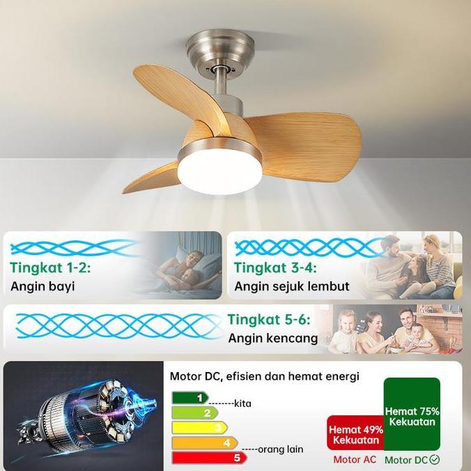 Lampu Kipas Angin Gantung Plafon Remote 24Inci 3 Warna 6 Kecepatan Kamar Tidur Hitam Kipas Gantung B