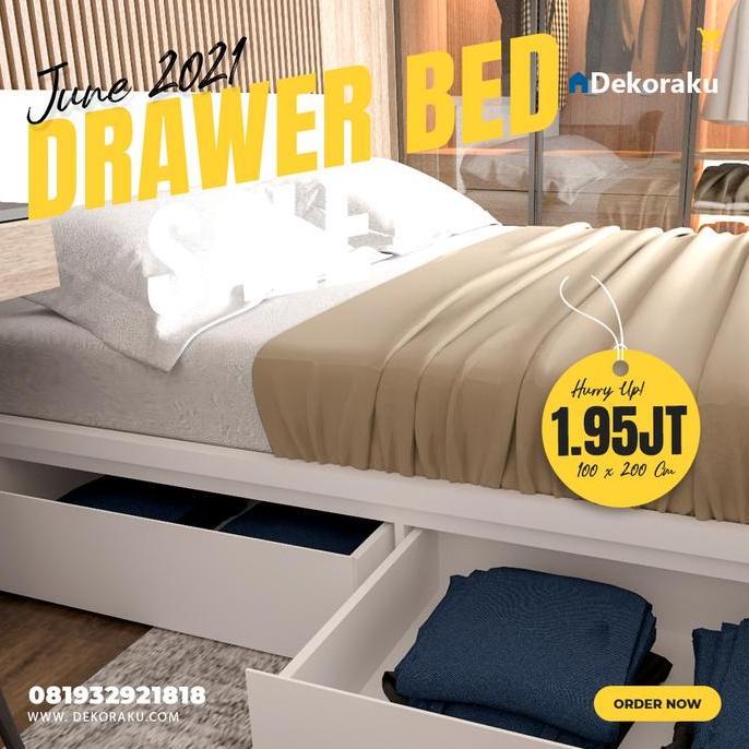 Terlaris Dipan Laci Putih / Ranjang Laci Single 100X200 Cm