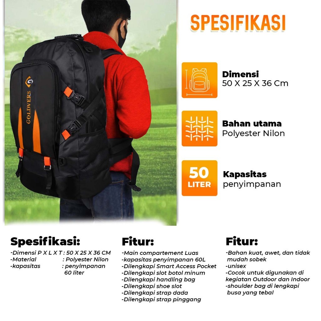 Tas Ransel Jumbo Pria Tas Mudik Tas Ransel Travel Tas Ransel 60 Liter Tas Pakaian Tas Jumbo Serbagun