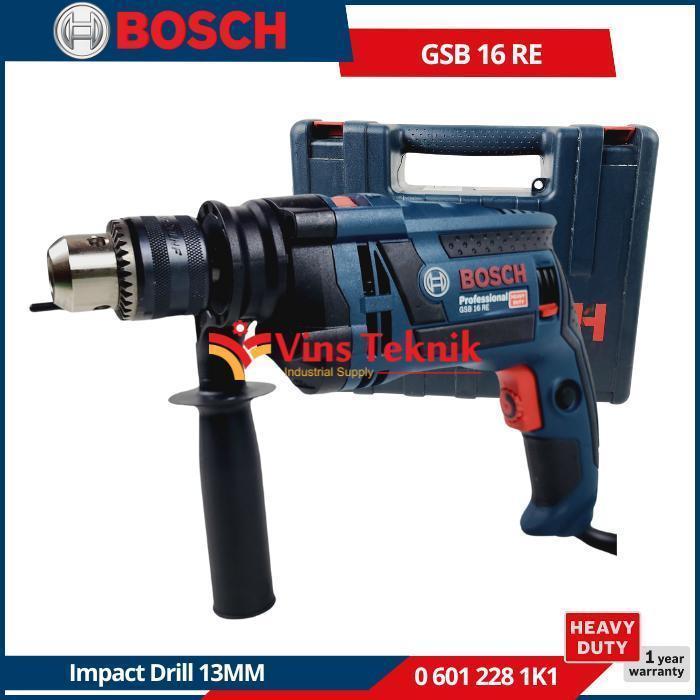 BOSCH GSB 16 RE Mesin Bor Tembok Beton Impact Drill 13MM + Koper 750Watt GSB16RE