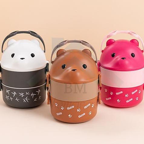 Kotak Makan Karakter Kaca Mata / Lunch Box / Kotak Bekal 800ml Coklat Sendok Souvenir