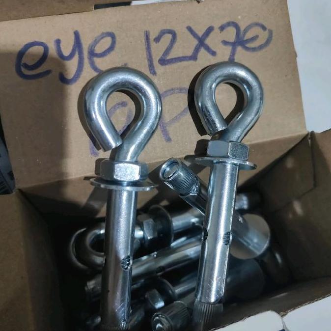 Eye Dynabolt M12X80 Putih Galvanis Merek Bdm Tebal Dan Padat/ Eye Anchor Dynabolt M12X80 / Eye Bolt 