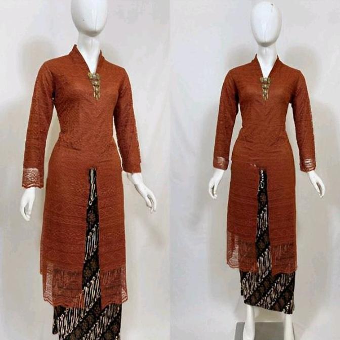 Satu Setel Kebaya Jumbo Tunik Brokat Busui Kerah Baju Kondangan Panjang Setelan Batik Wanita LJ