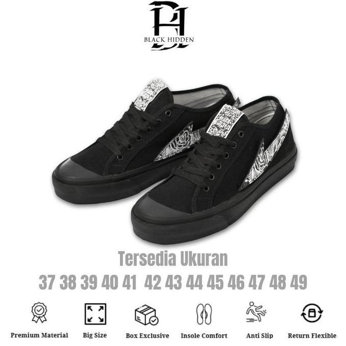 Black Hidden Pluto Flow - Sepatu Sneakers Kasual Uni Hitam Big Size 46-49 Anti Slip & Comfortable un