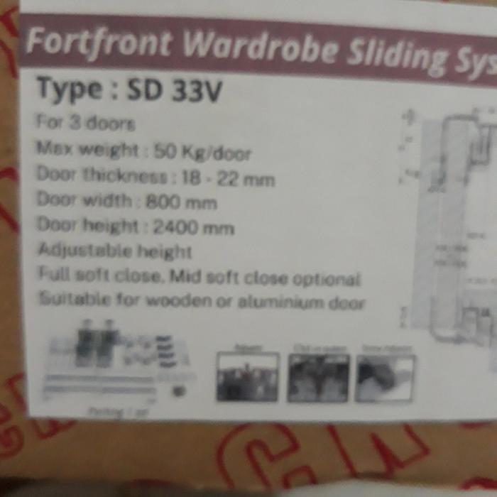 Roda dan rel sliding KNOCKERS SD 33V + Rel 3.5 M 3  Pintu