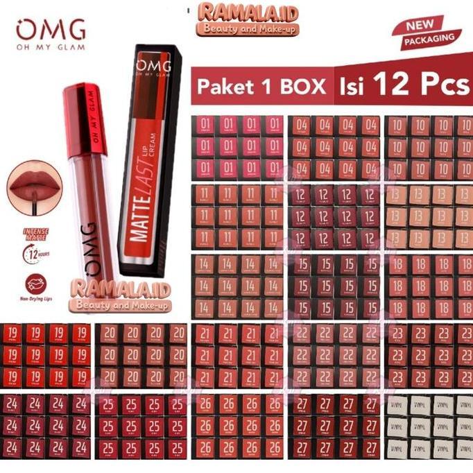 HEMAT BANGET - PAKET USAHA LUSINAN ISI 12 PCS 1 BOX - OMG MATTE LAST LIP CREAM MATTE KISS LIPCREAM B