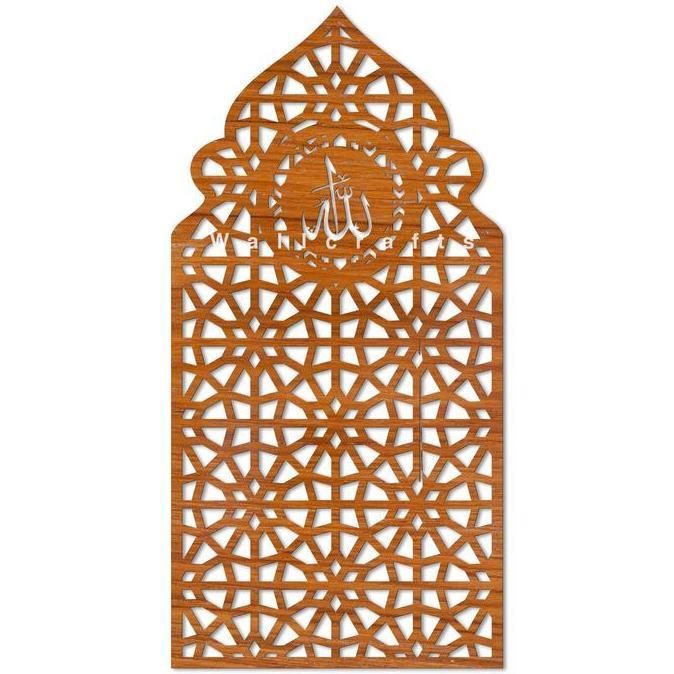 Hiasan Dinding "Mihrab Mushola Kubah Lafadz Allah" Dekorasi Minimalis Cutting Laser Bahan Plywood