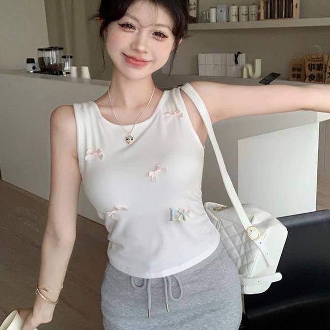 SOJEHBOW LNR Shop Atasan Tanktop dengan Pad/Cup Busa Pita Timbul Serut Samping Bahan Cotton Halus Le