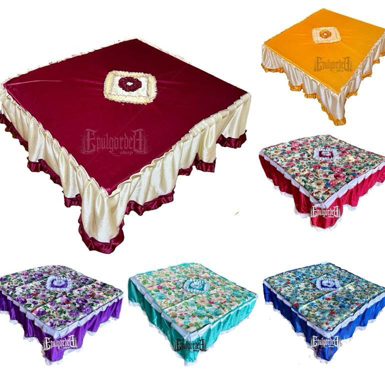 BEST SELLER TAPLAK MEJA TERAS ATOM MOTIF BUNGA DAN POLOS KOMBINASI SEGI EMPAT KAIN SATEN MENGKILAT