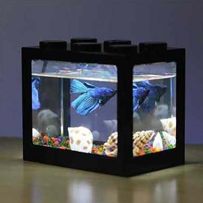 WASTU Akuarium Ikan Cupang Akuarium Mini Leggo USB Led Lucu