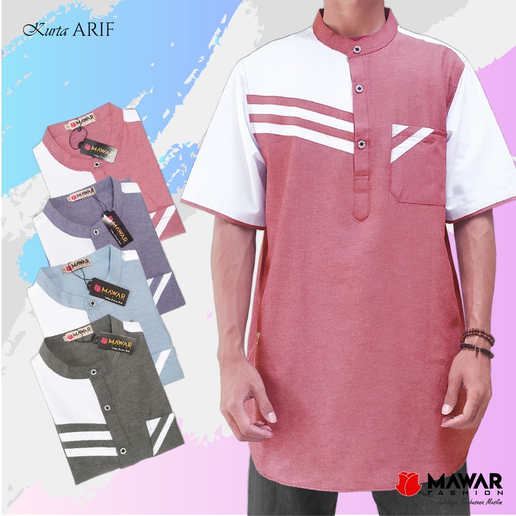 Kurta Koko Pria Lengan Pendek / Koko Pakistan  / Koko Kurta Pria Oxford Kombinasi Toyobo/Kurta Arif