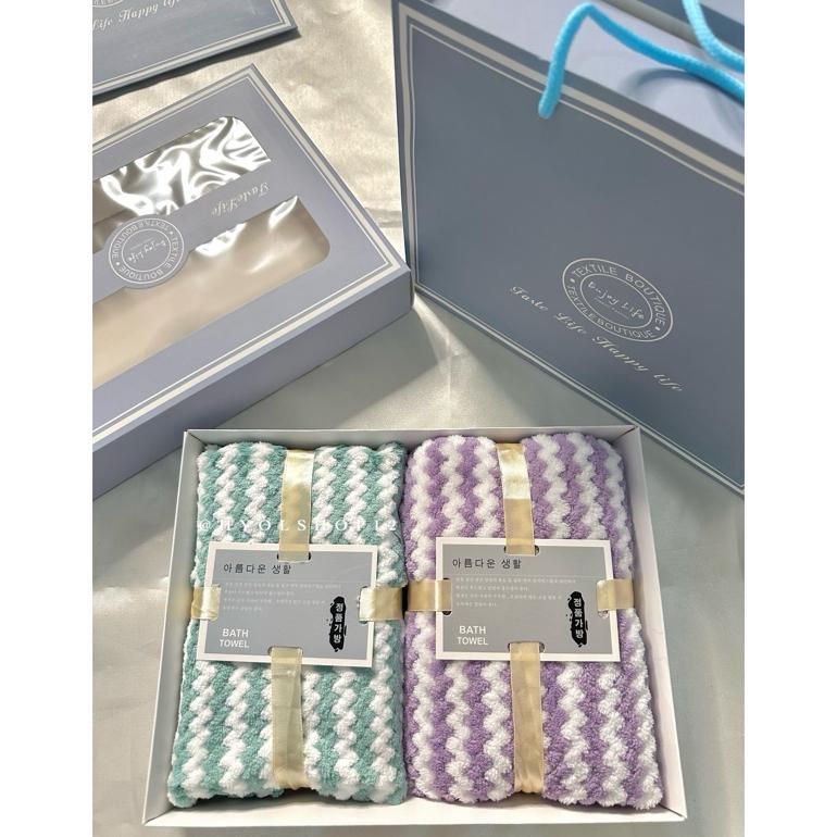 FREE ONGKIR [HY.OLSHOP12] HAMPERS SET BOX HANDUK 35X75CM COUPLE PASANGAN / HAMPERS 2IN1 KADO SOUVENI