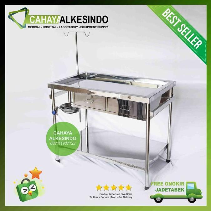 Meja Periksa Hewan + Laci Stainless | Operasi Binatang 100x60x80cm