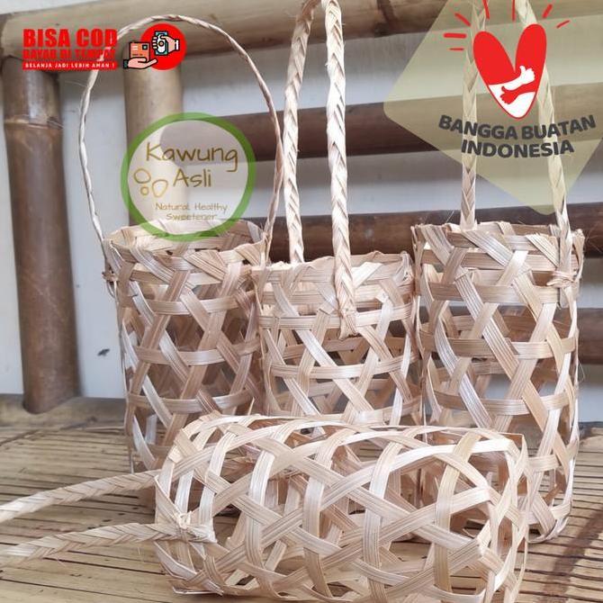 Tas Keranjang Anyaman Bambu Kemasan Untuk Botol, Hampers, Kantong Buah