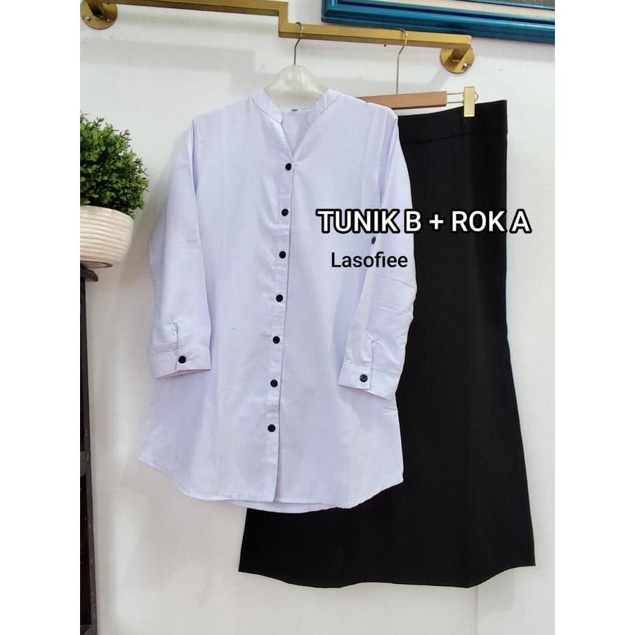 LASOFIEE 6 -KUMPULAN one set SETELAN TUNIK PUTIH LASOFIE bahan katun Putih Atasan Baju Wanita Muslim