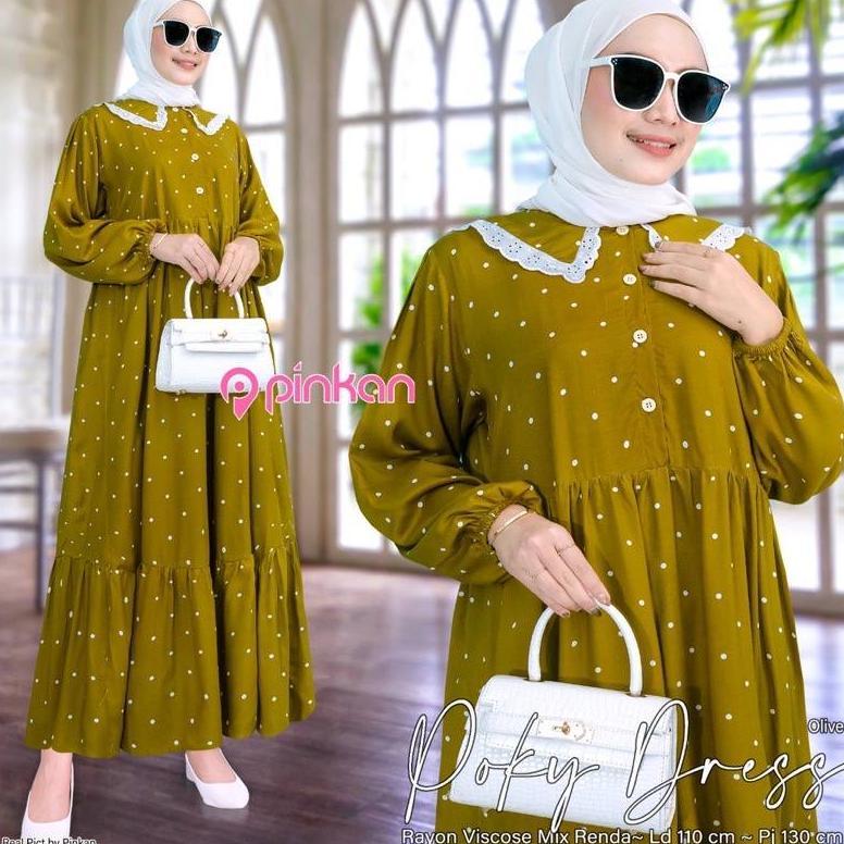 CALVIERACATALOG POKY DRESS GAMIS RAYON POLKADOT KUNING TERSEDIA DALAM BERBAGAI WARNA VIRAL
