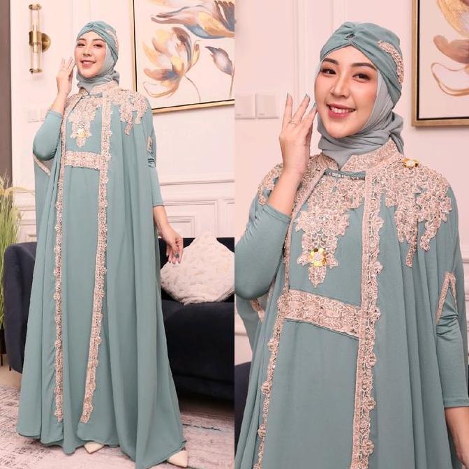 Sale Abaya/Kaftan MAHALINI free Inner Gamis dan Turban Bordir Payet Panjang Muslim Wanita / Dress Be