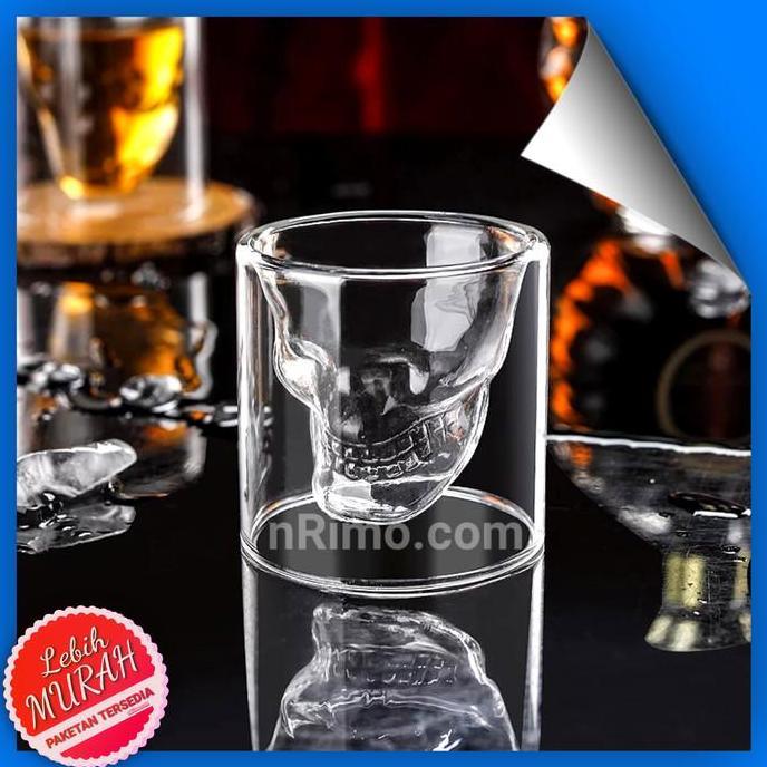 Gelas Whiskey Kaca Unik Double Wall Tengkorak Gelas Whisky Kaca 150ml