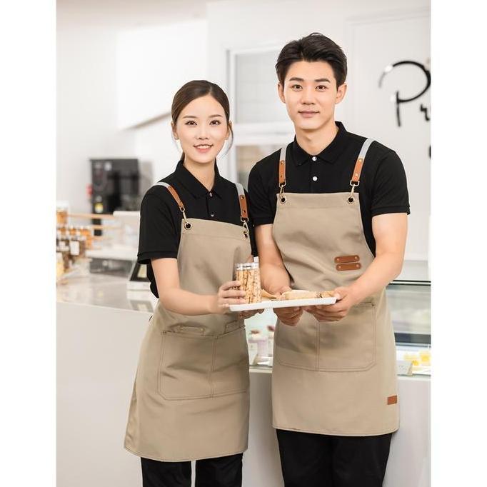 COD Apron Celmek Celemek Masak Barista Coffee Cafe Shop Dapur Model Kantong Polos Anti Air Dan Minya