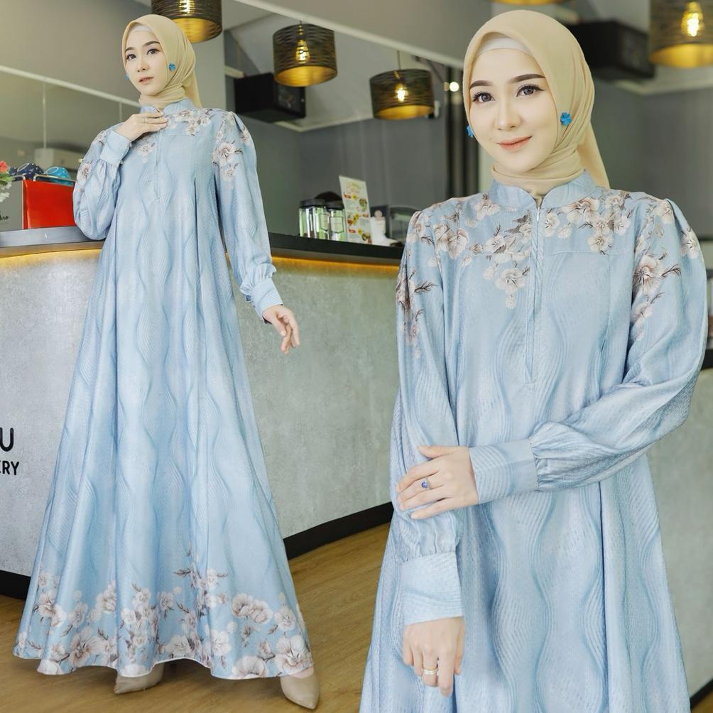 Gamis Wanita Korean Style - Az Zahra Gamis Dobby Silk Premium Motif Wanita Muslim Terbaru Jumbo Dan 