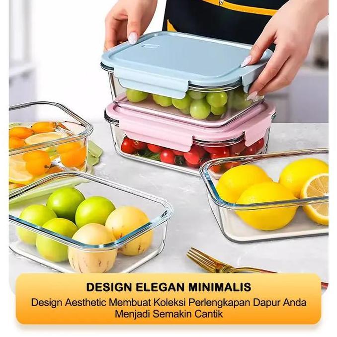 [Ischaindyofc] Set Food Container - Foodbox Kaca - Wadah Makanan - Wadah Sayuran - Wadah Buah Buahan