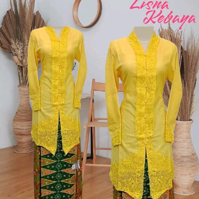 Lisna Kebaya Setelan Kebaya Encim Tunik Lengan Panjang Model Bordir Kancing Katun Premium Hitam Atas