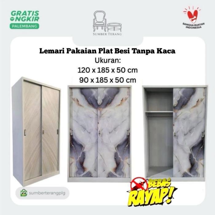 Lemari Pakaian Plat Besi Sliding 2 pintu Tanpa Kaca Lemari Baju Plat Besi 2 pintu Pintu Geser Lemari