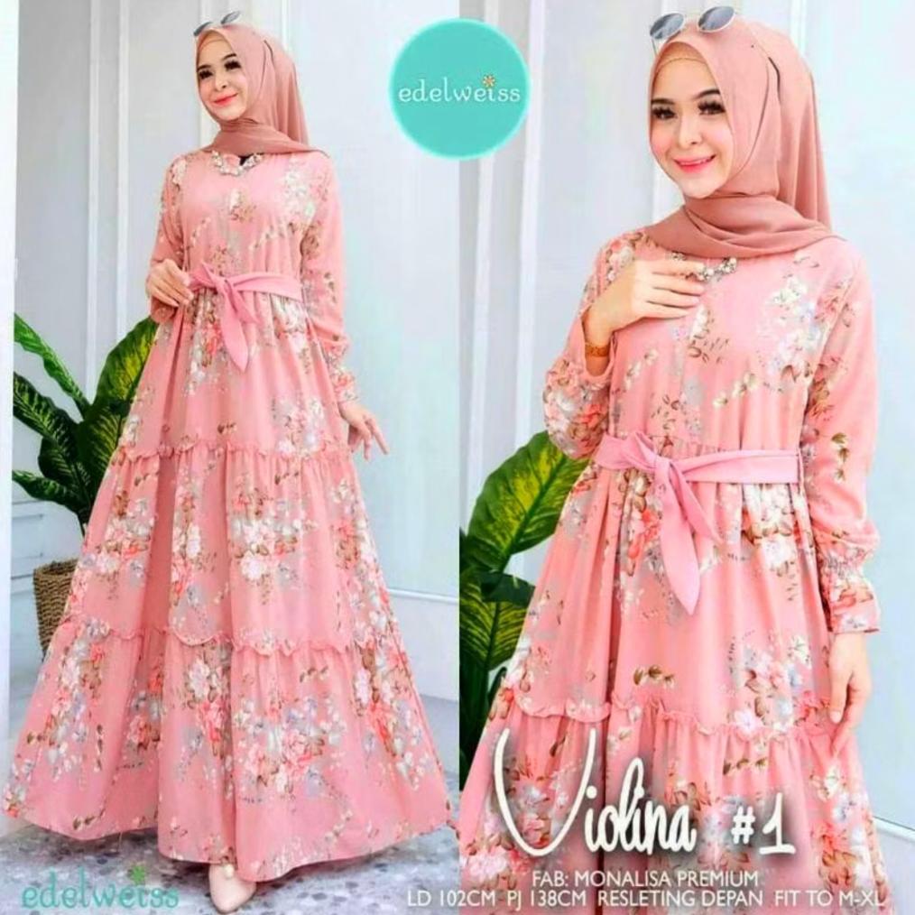 PROMO Gamis Bunga Sakura Katun Terbaru Busui Fashion Muslim Syari Kekinian Termurah Remaja Dewasa Or