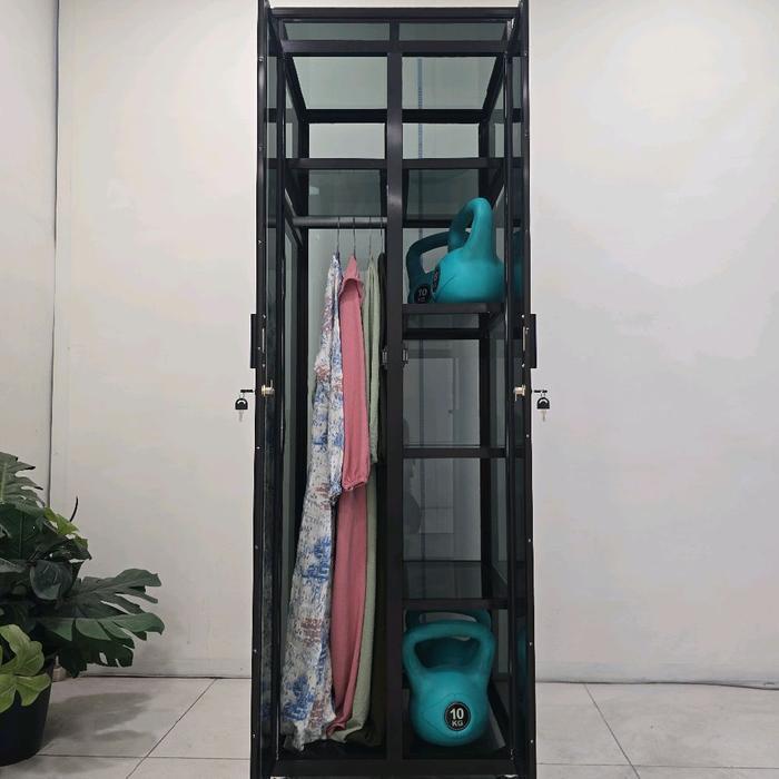 TC ALUMINIUM LB504 60X55X180 b LEMARI RAK BAJU ALUMINIUM 20U COKLAT FULL KACA 3 MM RIBEN GANTUNG HAN