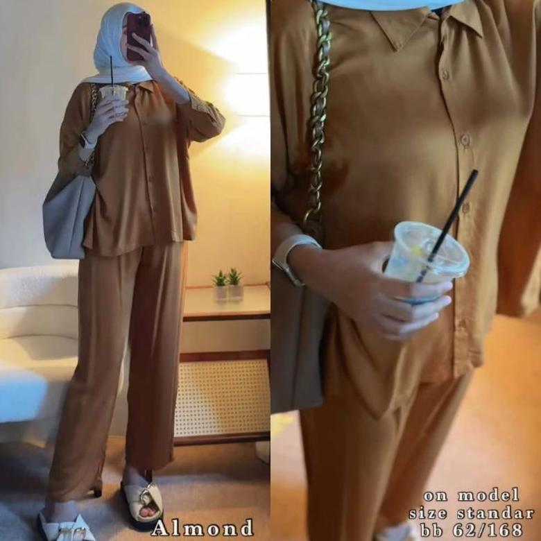 TERMURAH One Set Polos Oversize Terbaru Rayon Twill Premium Setelan Kemeja Kulot Wanita Kekinian